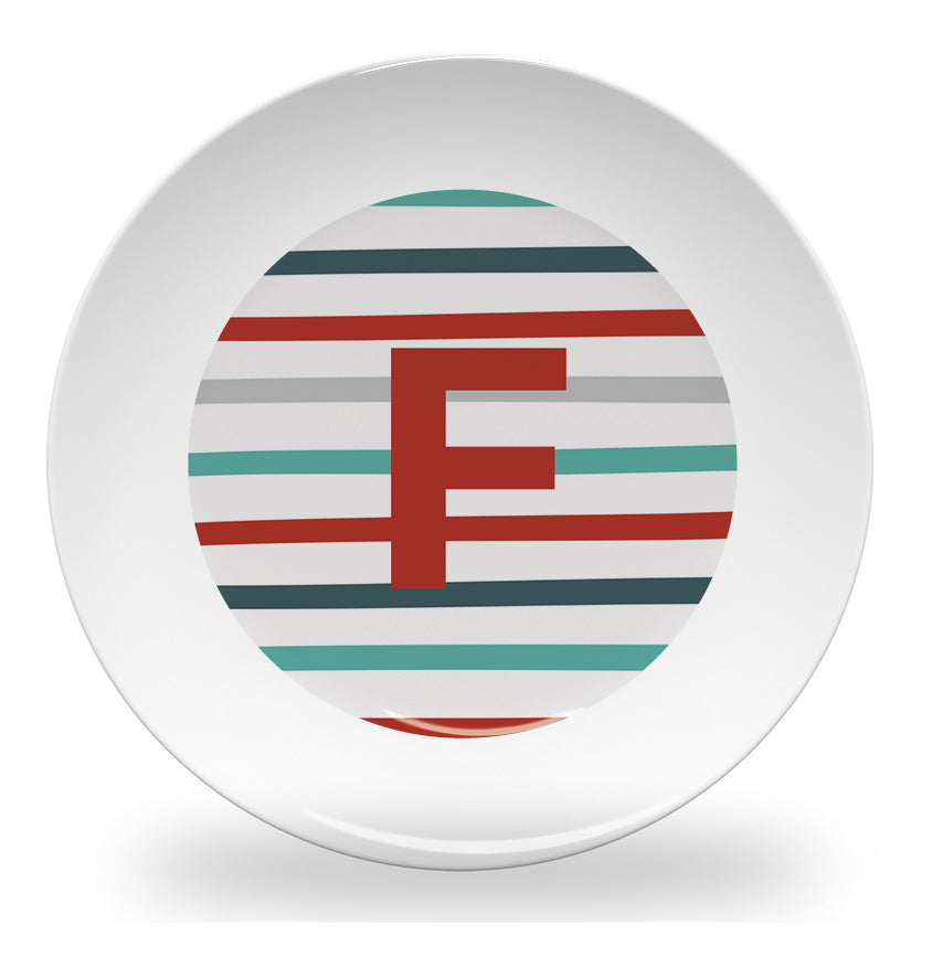 Personalized kids plate – pinstripe alphabet learning design | myartworkplate.com – back view