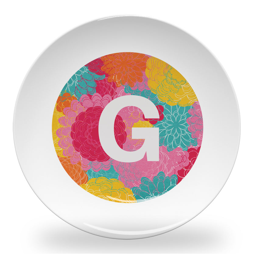 Personalized kids plate – flower alphabet learning design for girls | myartworkplate.com – full set