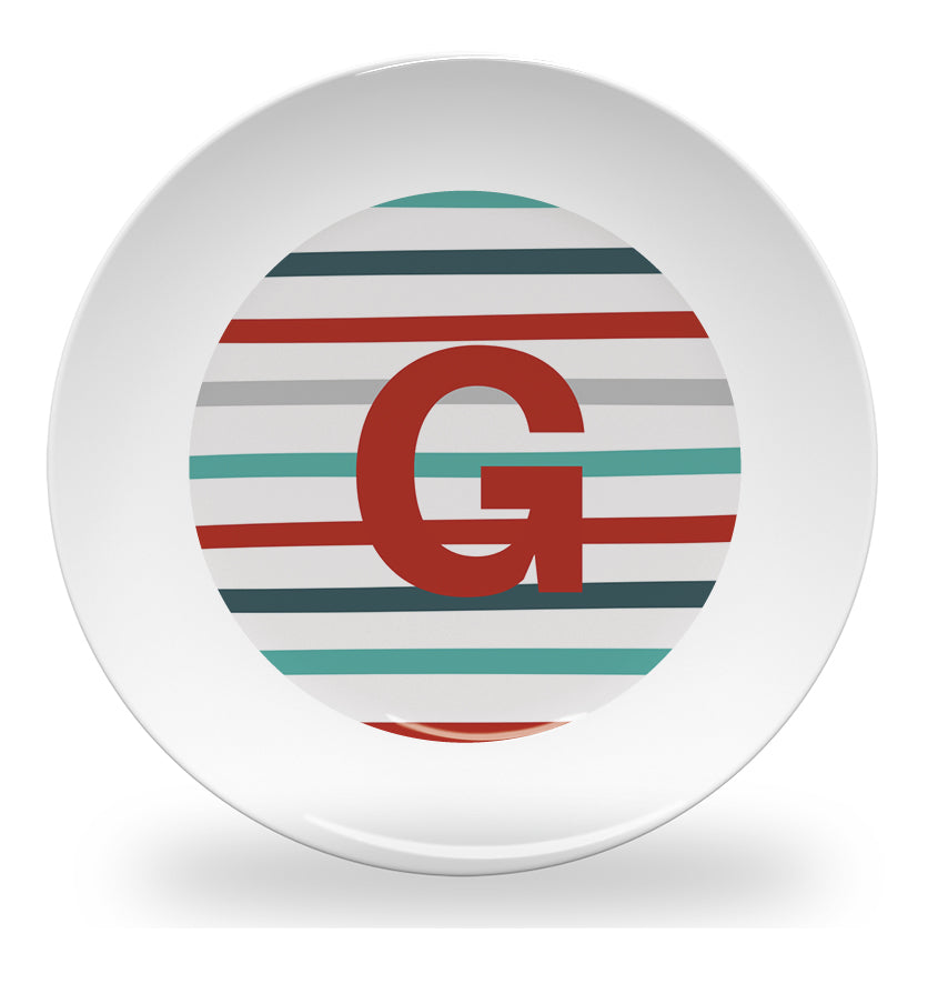 Personalized kids plate – pinstripe alphabet learning design | myartworkplate.com – full set