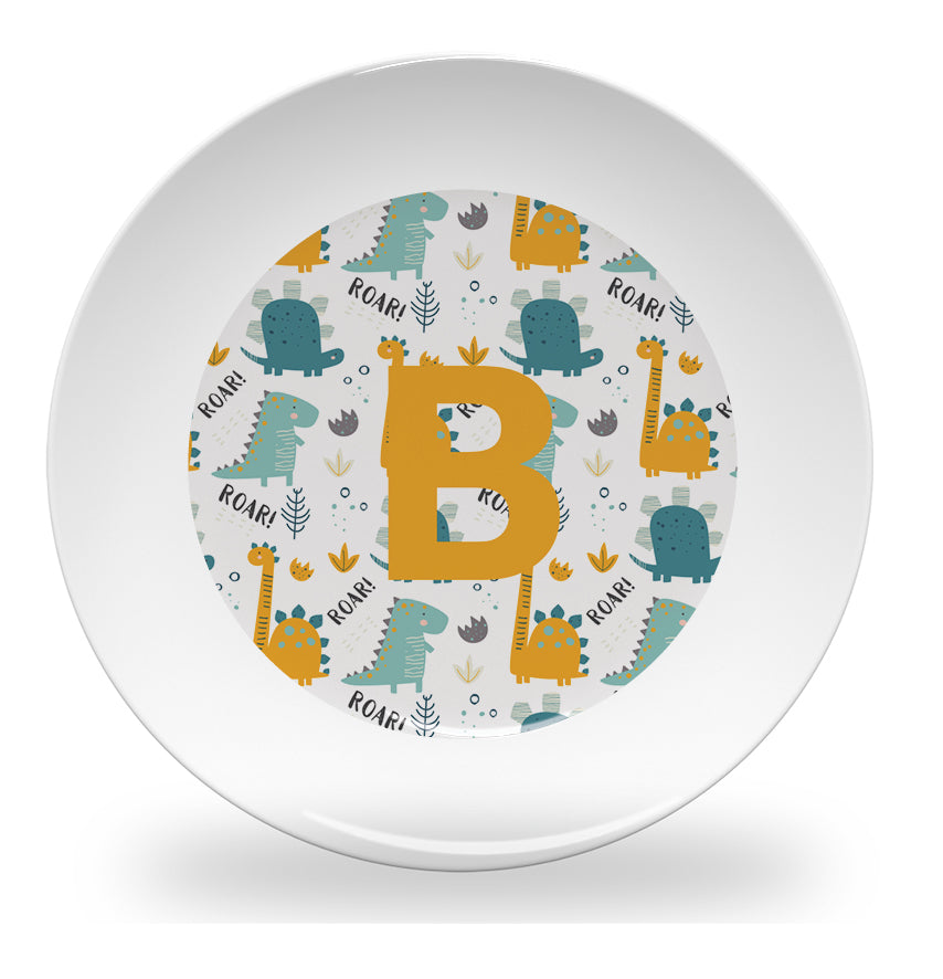 Personalized kids plate – dinosaur alphabet learning design | myartworkplate.com – size guide