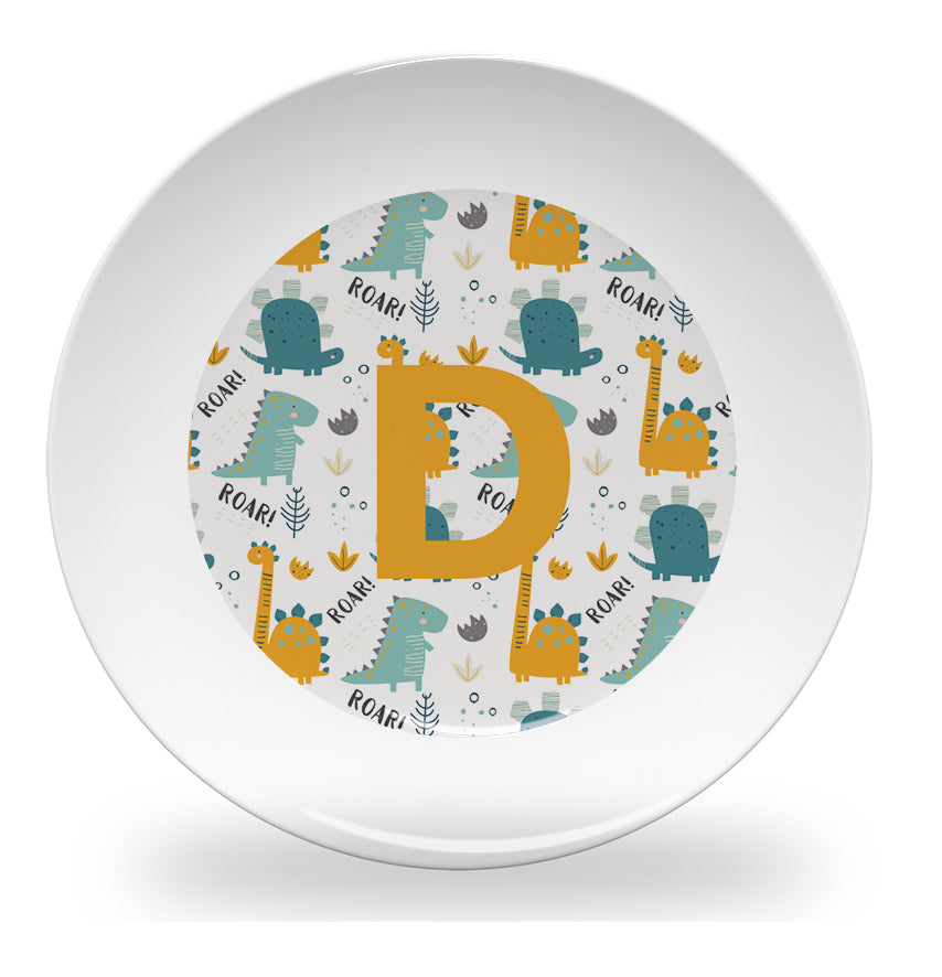 Personalized kids plate – dinosaur alphabet learning design | myartworkplate.com – back view