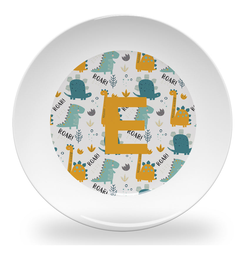 Personalized kids plate – dinosaur alphabet learning design | myartworkplate.com – full set