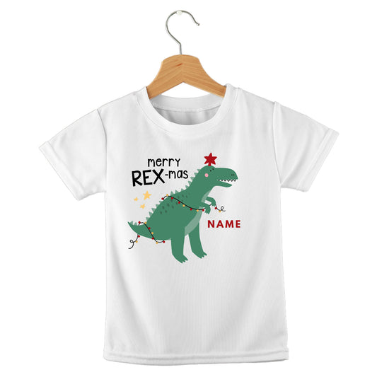 Personalized kids birthday t-shirt – merry Rexmas dinosaur Christmas design | myartworkplate.com