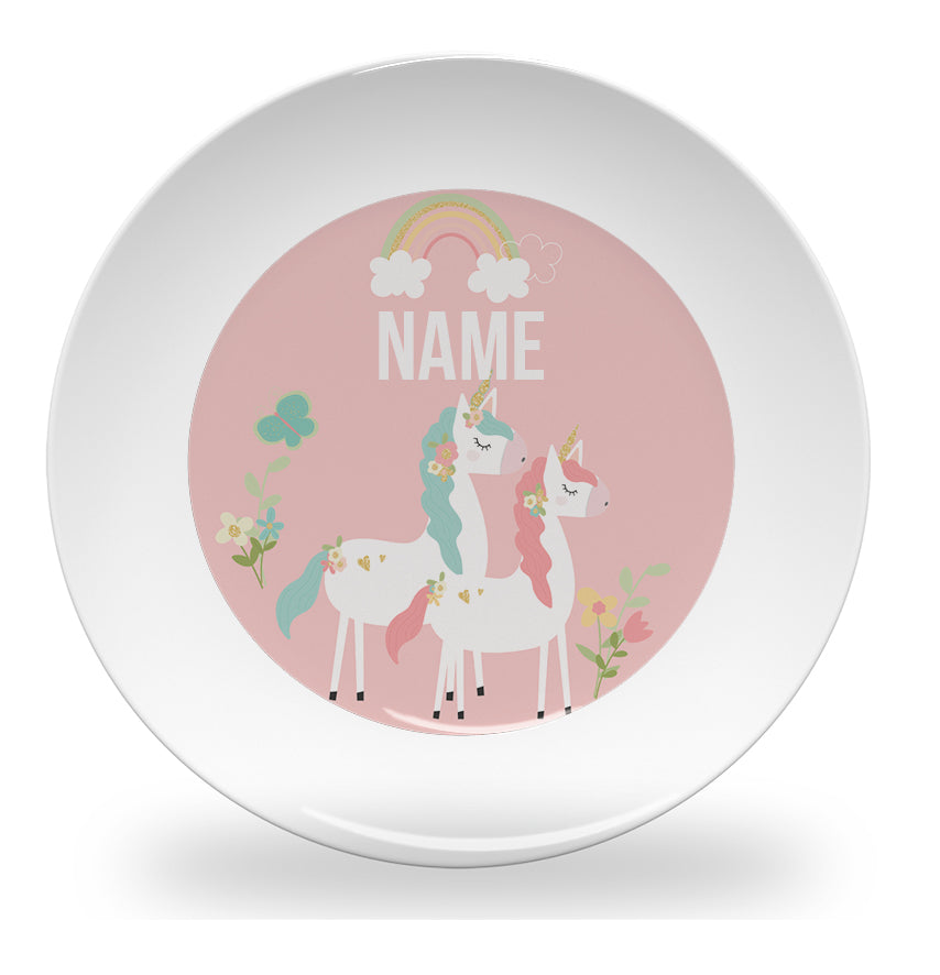 Personalized kids plate – pink horses design for girls | myartworkplate.com