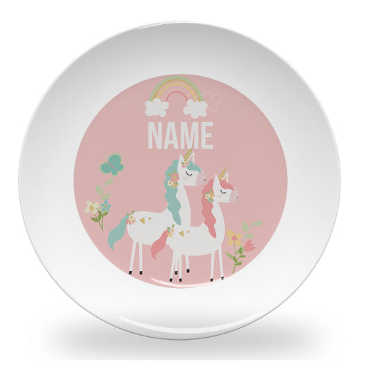 Personalized kids plate – pink horses design for girls | myartworkplate.com