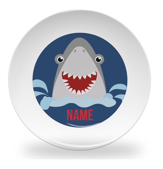 Personalized kids plate – pop up shark fun kids design | myartworkplate.com