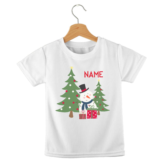 Personalized kids birthday t-shirt – snowman village Christmas design | myartworkplate.com