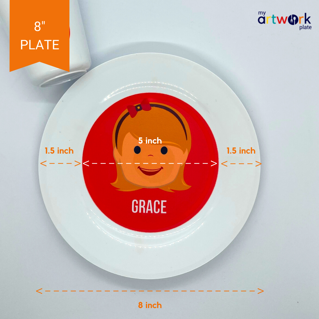 Personalized kids plate – build-a-face baby – customise features and name | myartworkplate.com – front view