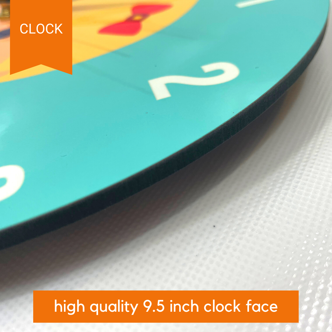 Personalized kids wall clock – personalised girl face with custom name | myartworkplate.com – front view