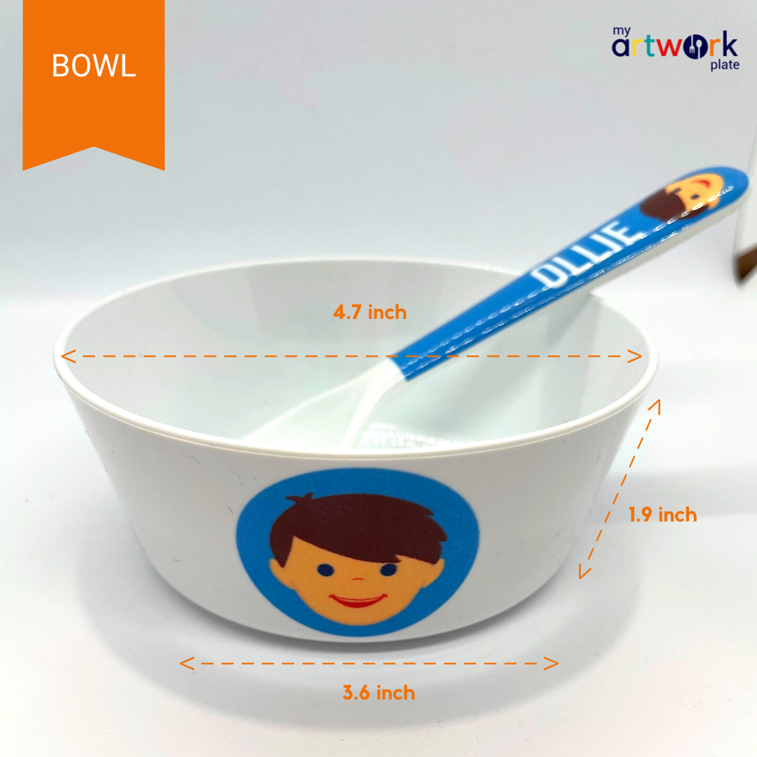 Personalized kids snack bowl – personalised girl face with custom name | myartworkplate.com – front view
