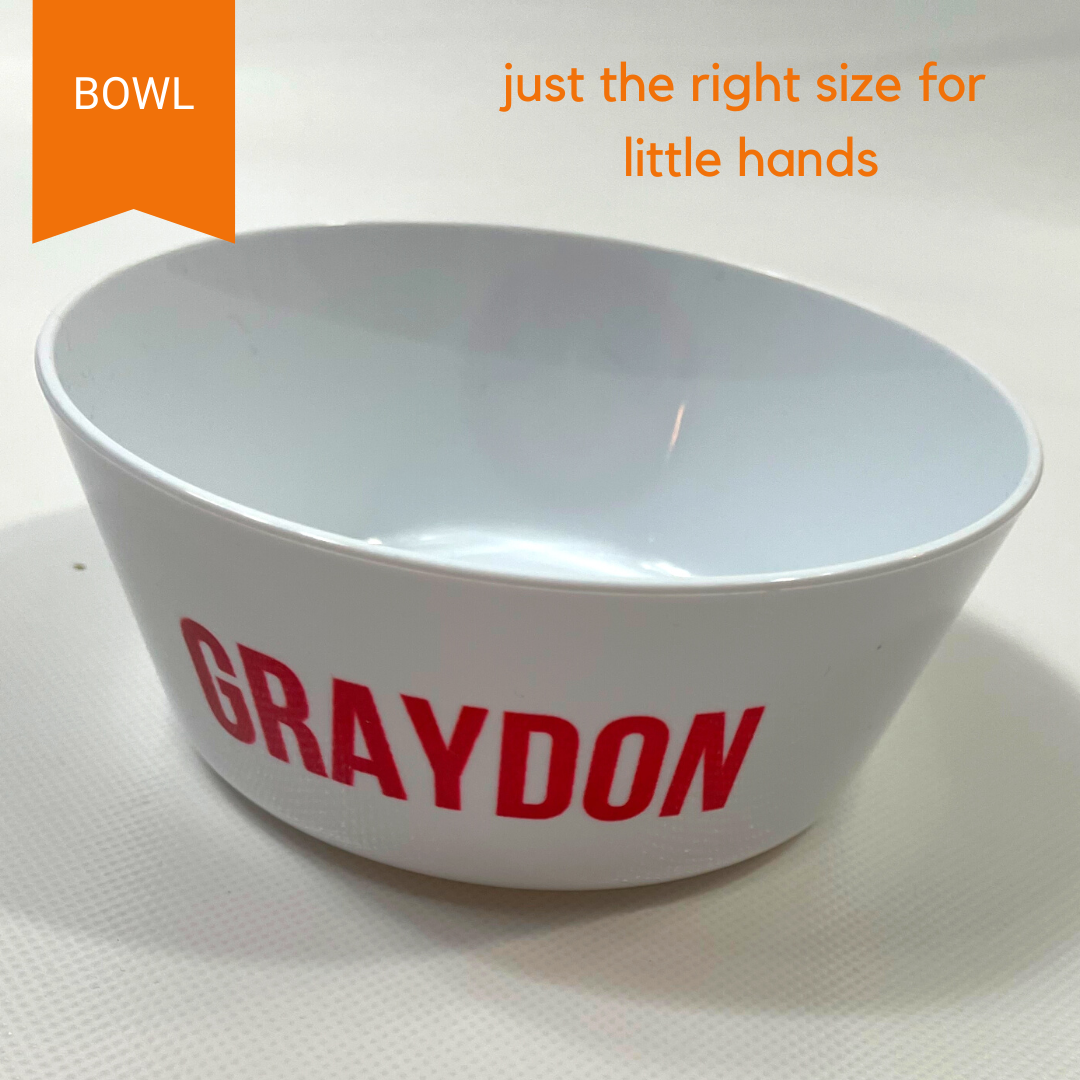 Personalized kids snack bowl – personalised girl face with custom name | myartworkplate.com – detail close-up