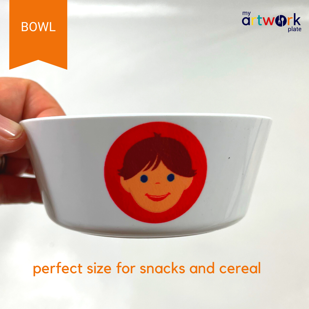 Personalized kids snack bowl – personalised baby face with custom name | myartworkplate.com – side angle