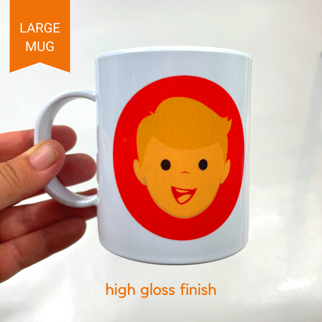 Personalized 11oz kids mug – personalised boy face with custom name | myartworkplate.com – lifestyle shot