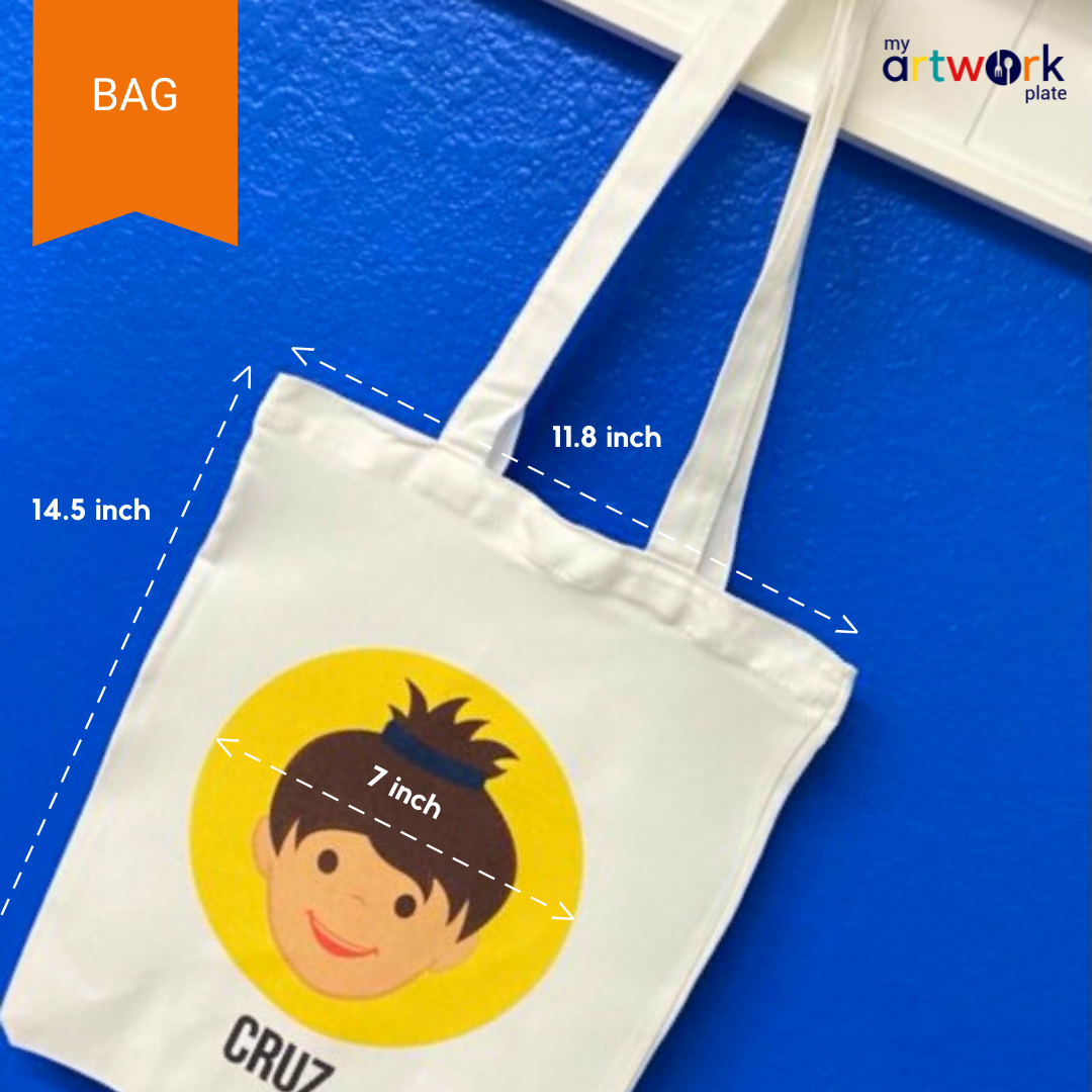 Personalized kids tote bag – personalised girl face with custom name | myartworkplate.com – front view