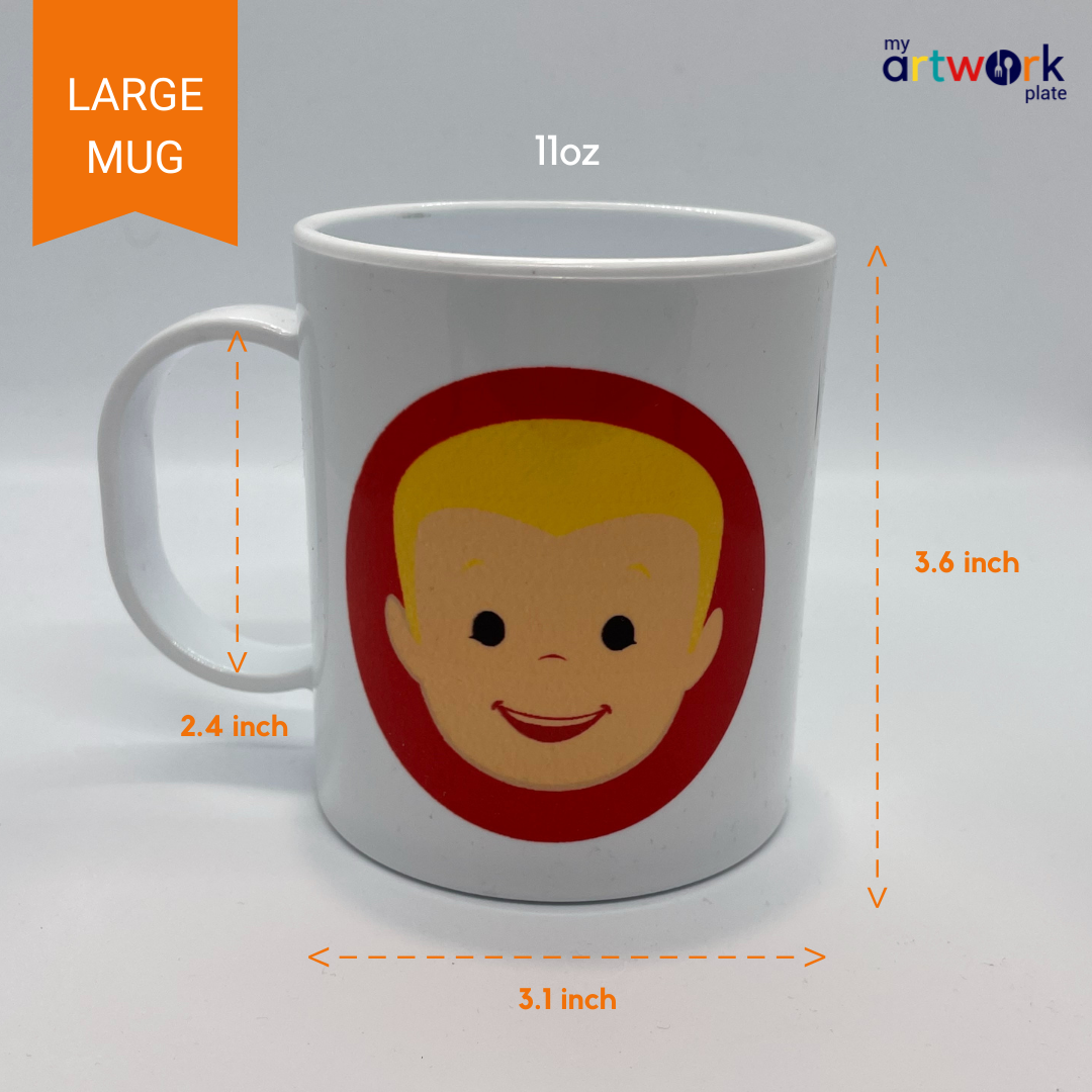 Personalized 11oz kids mug – personalised baby face with custom name | myartworkplate.com – front view