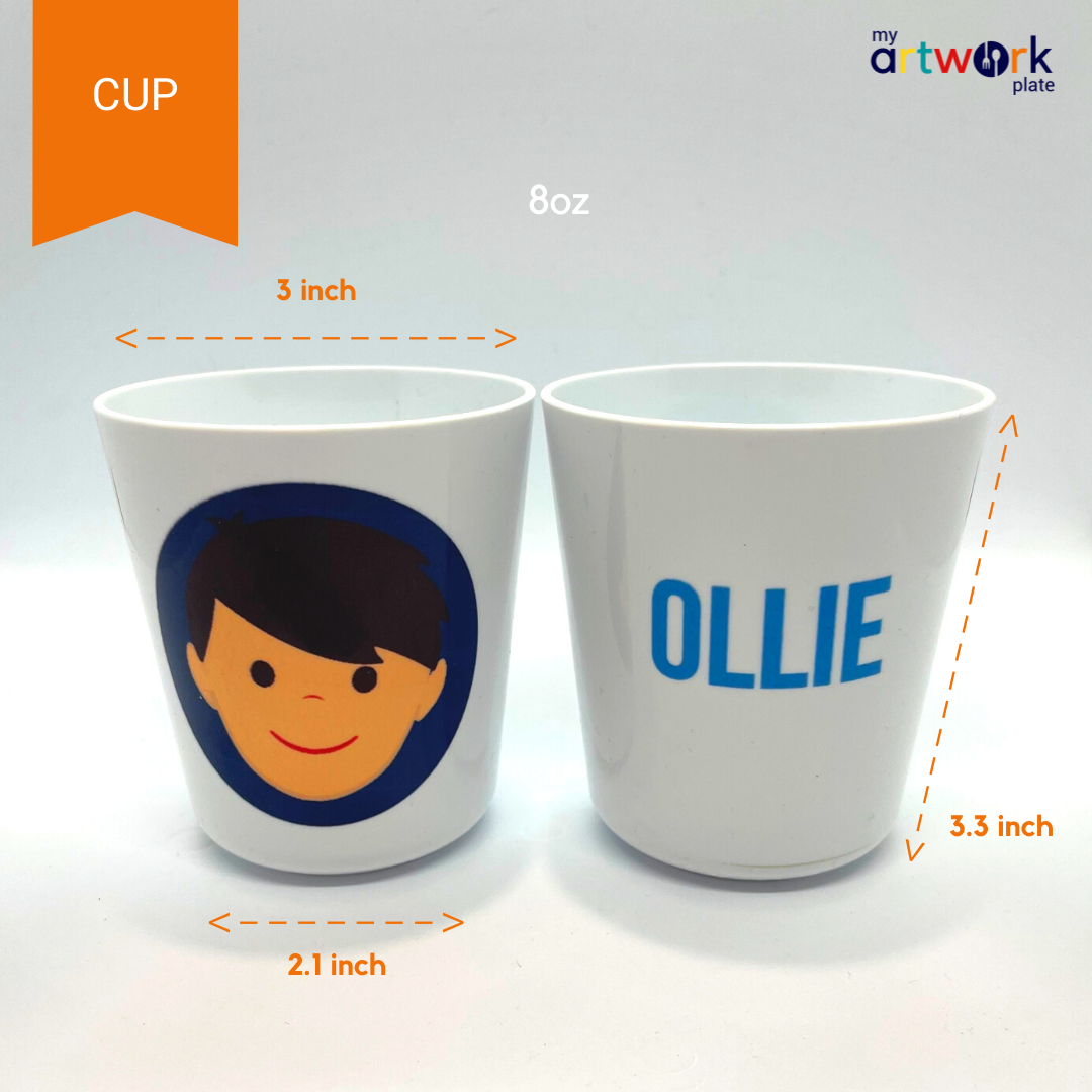 Personalized 8oz kids cup – fun animal face – choose your favourite animal | myartworkplate.com – front view
