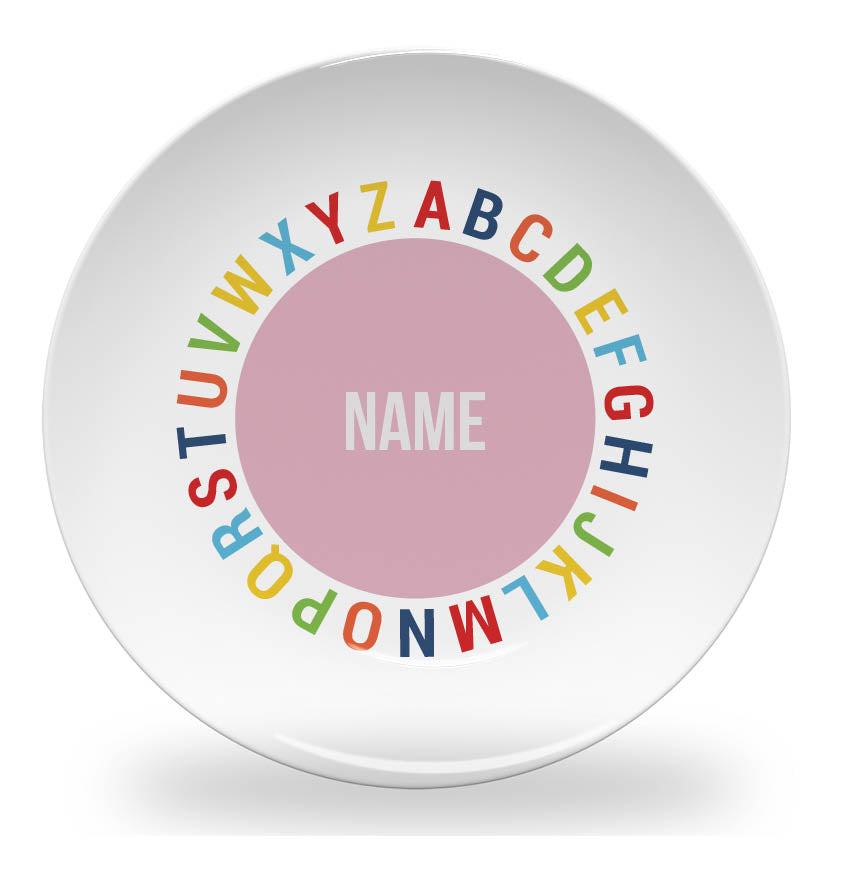 Personalized kids plate – alphabet circle learning design | myartworkplate.com – lifestyle shot