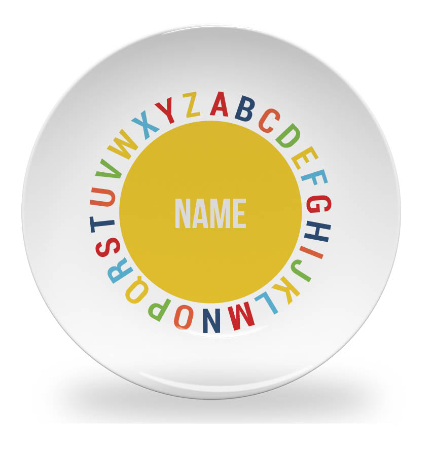 Personalized kids plate – alphabet circle learning design | myartworkplate.com – size guide