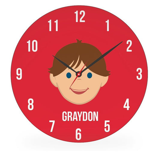 Personalized kids wall clock – personalised boy face with custom name | myartworkplate.com