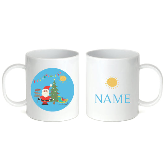 Personalized 11oz kids mug – Santa's sleigh Christmas blue design | myartworkplate.com