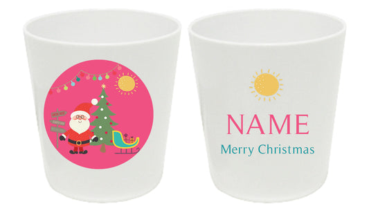 Personalized 8oz kids cup – Santa's sleigh Christmas pink design | myartworkplate.com