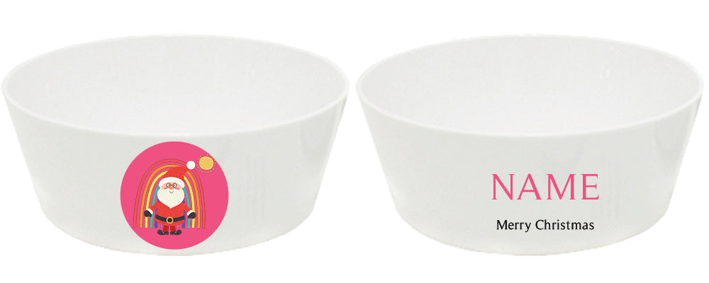 Personalized kids snack bowl – rainbow Santa Christmas design | myartworkplate.com