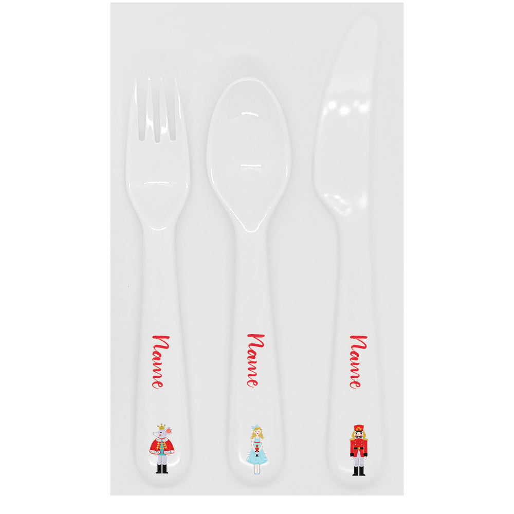 Personalized kids utensil set – Christmas nutcracker design | myartworkplate.com