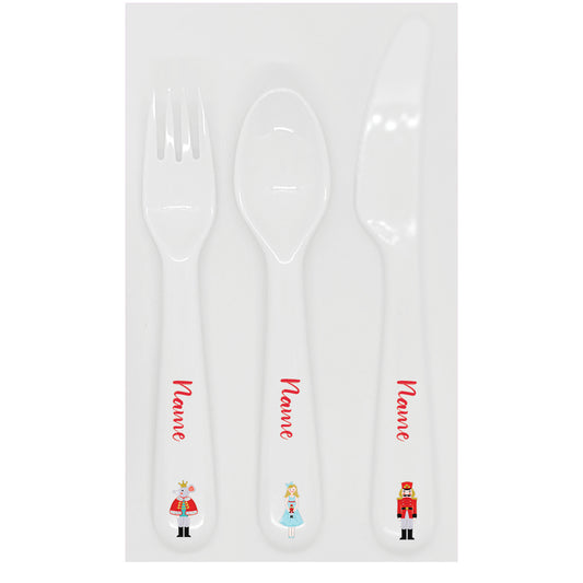 Personalized kids utensil set – Christmas nutcracker design | myartworkplate.com