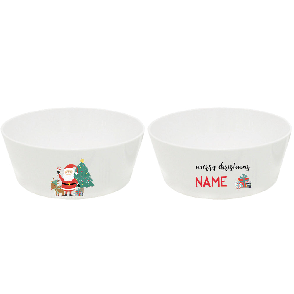 Personalized kids snack bowl – family Christmas festive design | myartworkplate.com – front view