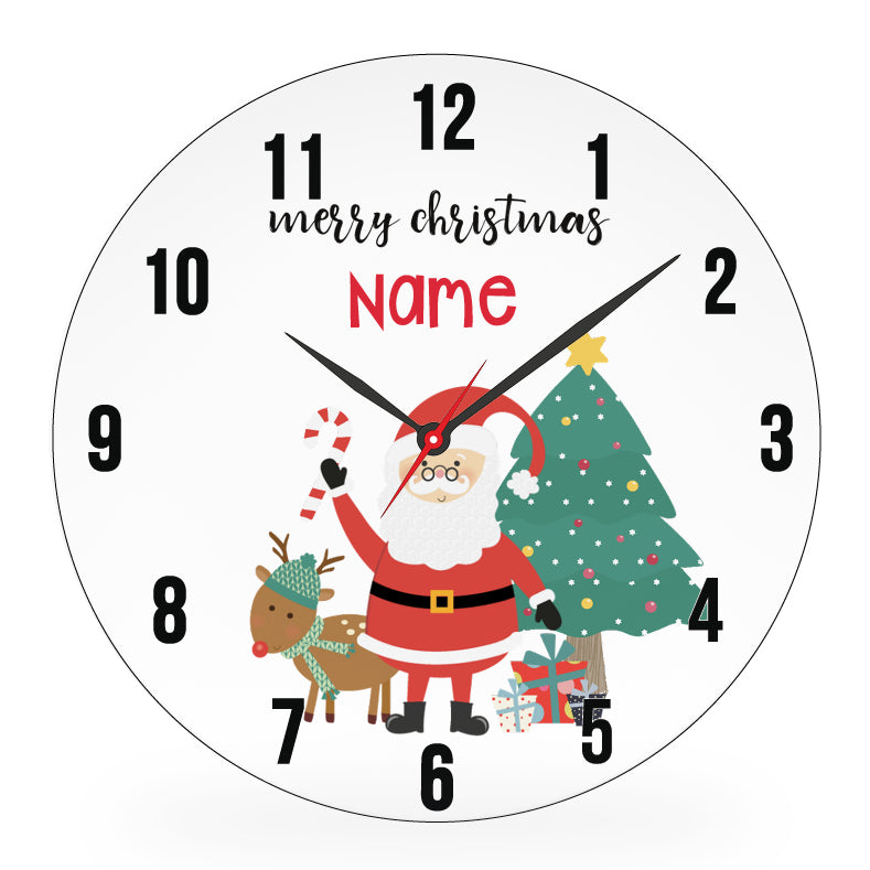 Personalized kids wall clock – family Christmas festive design | myartworkplate.com