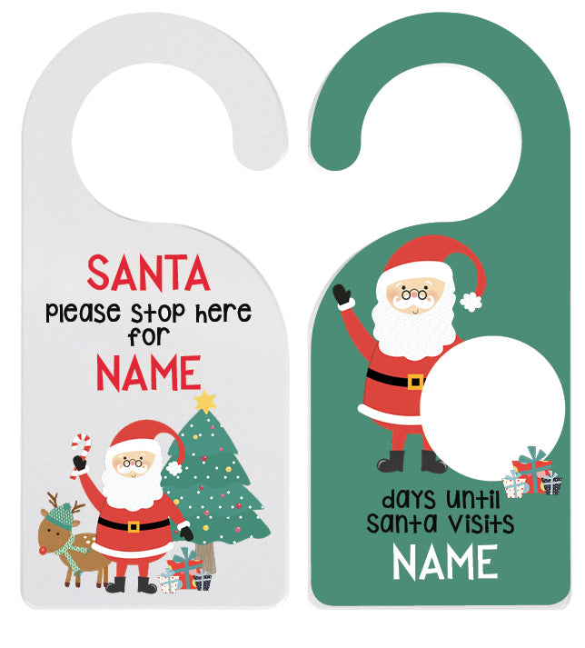 Personalized kids door hanger – family Christmas festive design | myartworkplate.com – front view