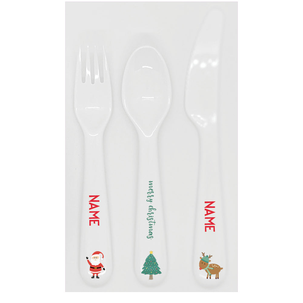 Personalized kids utensil set – family Christmas festive design | myartworkplate.com