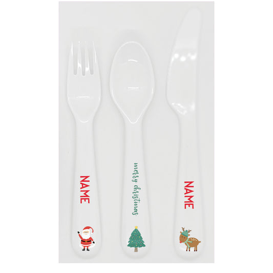 Personalized kids utensil set – family Christmas festive design | myartworkplate.com