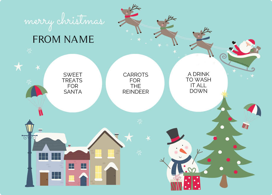 Personalized kids placemat – Christmas Eve village scene design | myartworkplate.com – front view