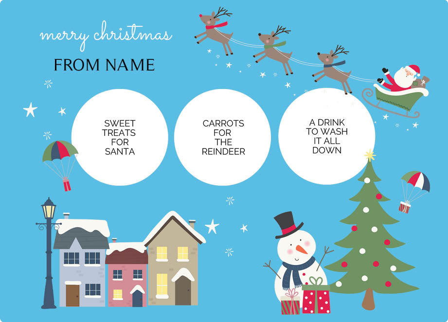 Personalized kids placemat – Christmas Eve village scene design | myartworkplate.com – detail close-up