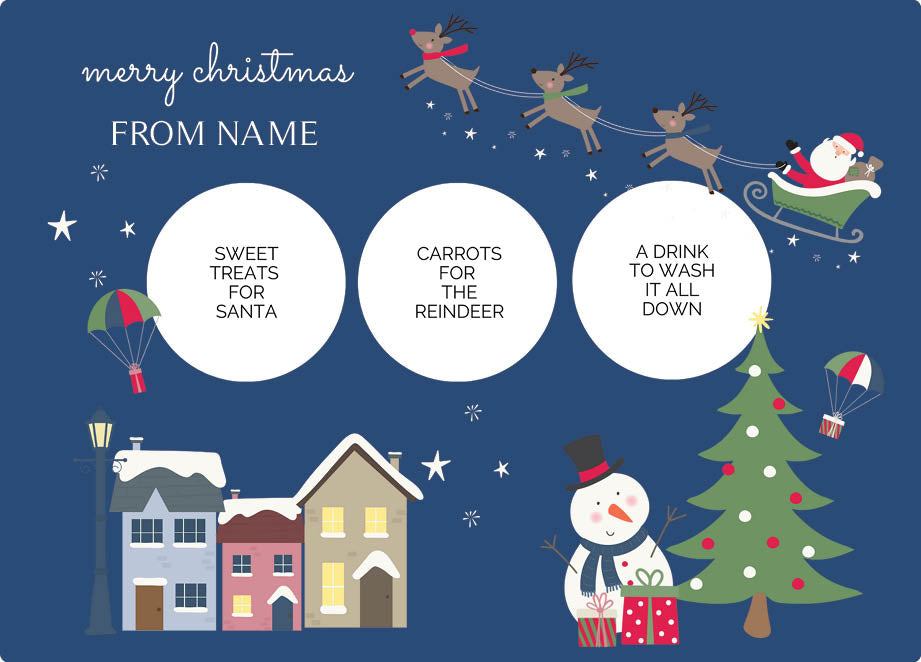 Personalized kids placemat – Christmas Eve village scene design | myartworkplate.com – side angle