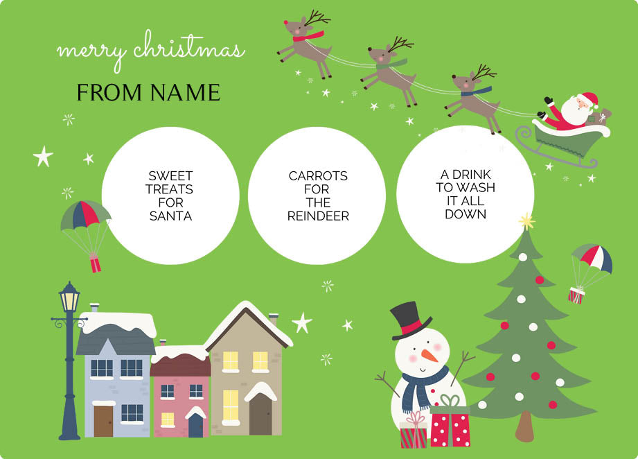 Personalized kids placemat – Christmas Eve village scene design | myartworkplate.com – lifestyle shot