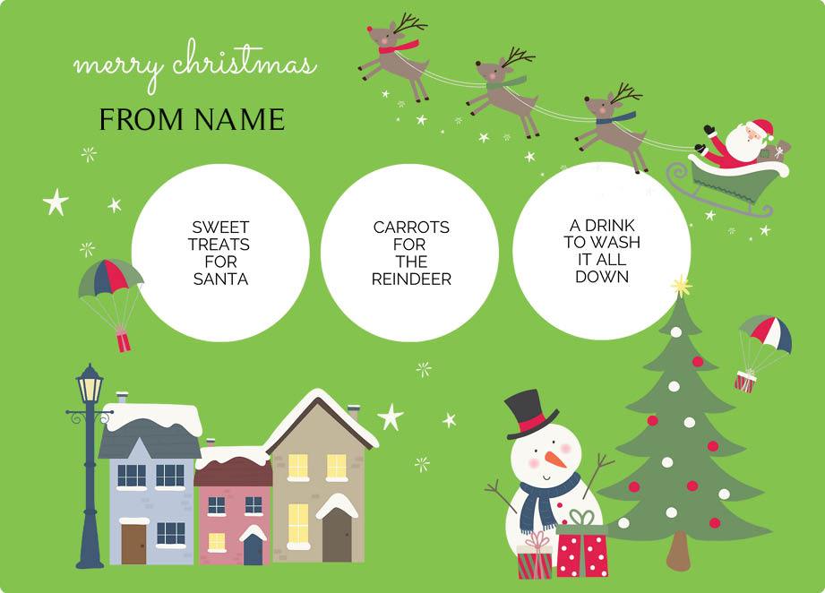 Personalized kids Christmas placemat and cup set – Christmas Eve village scene design | myartworkplate.com