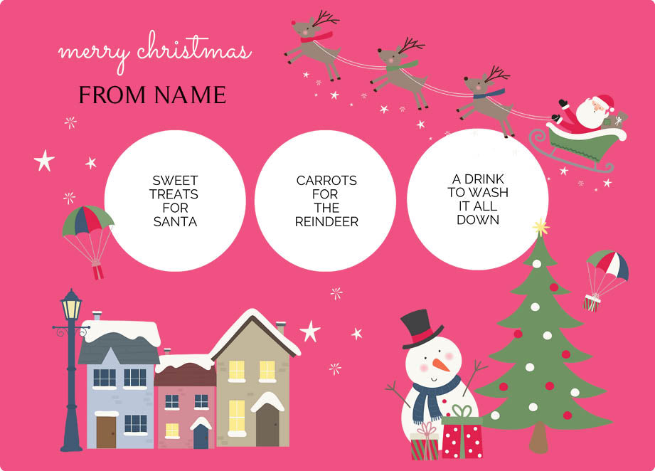 Personalized kids placemat – Christmas Eve village scene design | myartworkplate.com – size guide