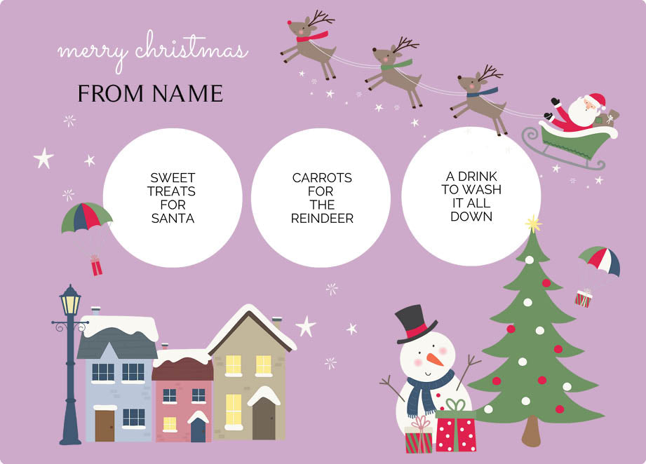 Personalized kids placemat – Christmas Eve village scene design | myartworkplate.com – colour options
