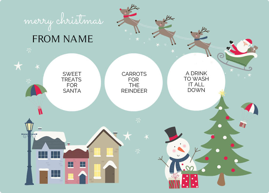 Personalized kids placemat – Christmas Eve village scene design | myartworkplate.com – back view