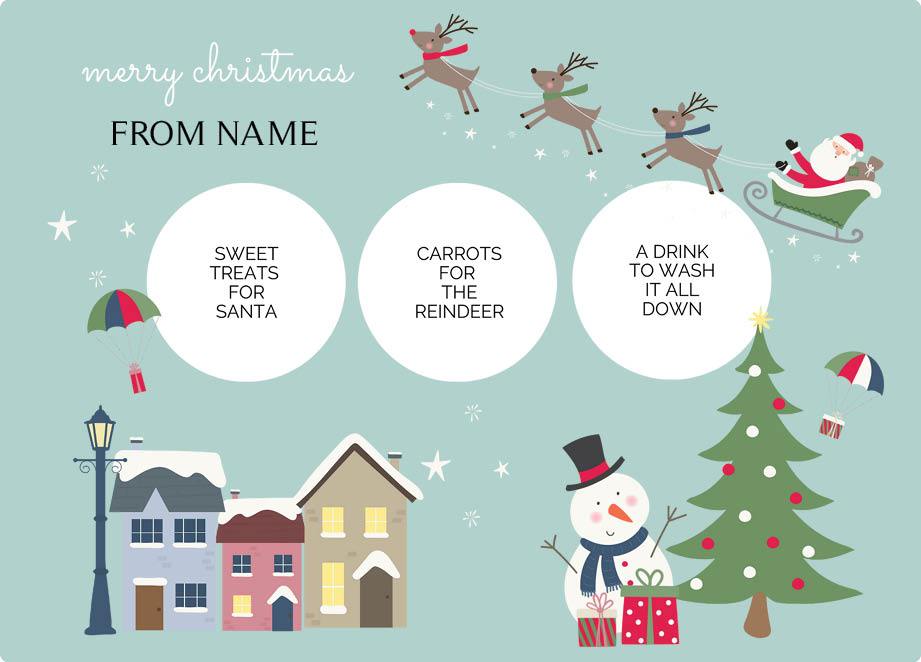 Personalized kids Christmas placemat and cup set – Christmas Eve village scene design | myartworkplate.com – back view