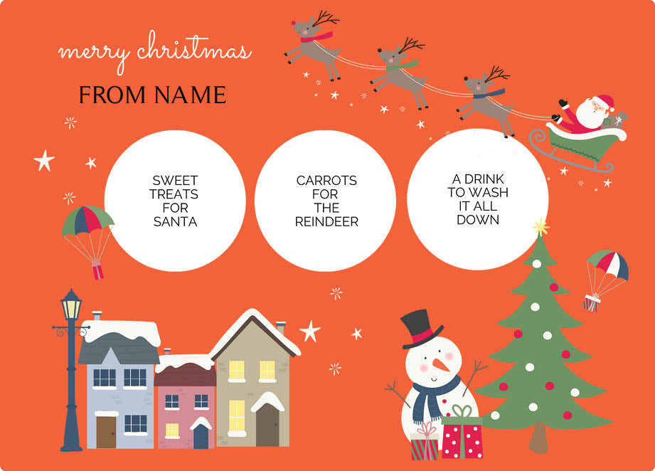 Personalized kids placemat – Christmas Eve village scene design | myartworkplate.com – full set