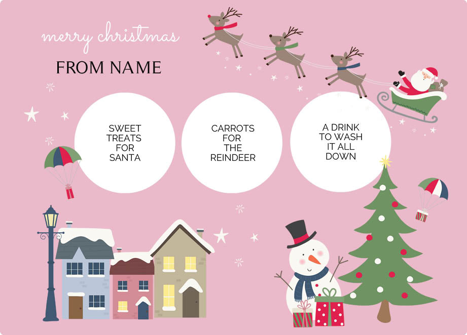 Personalized kids placemat – Christmas Eve village scene design | myartworkplate.com – name example