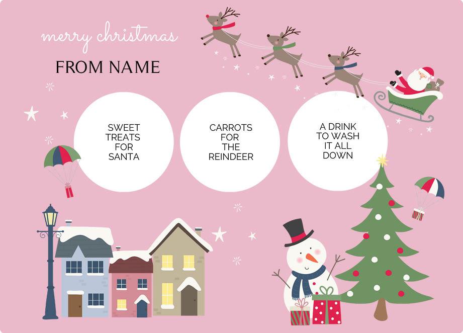 Personalized kids Christmas placemat and cup set – Christmas Eve village scene design | myartworkplate.com – name example