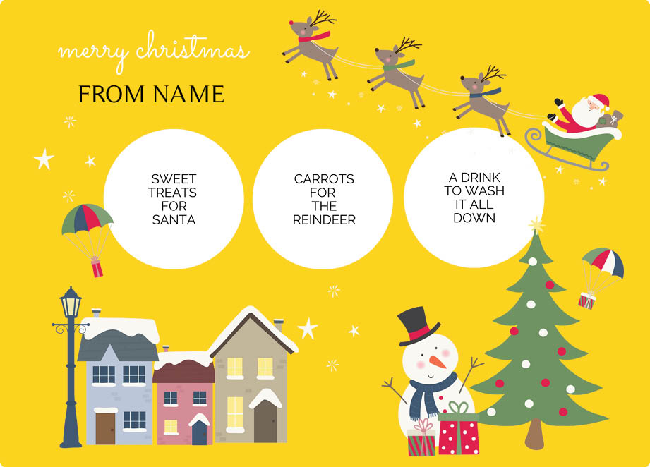 Personalized kids placemat – Christmas Eve village scene design | myartworkplate.com