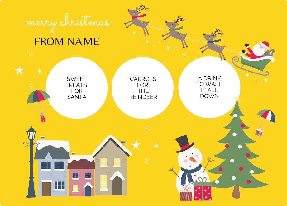 Personalized kids Christmas placemat and cup set – Christmas Eve village scene design | myartworkplate.com – colour options