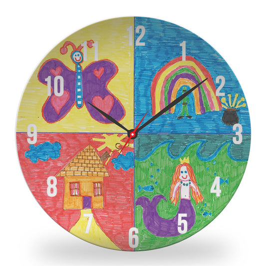 Personalized kids wall clock – custom kids artwork or drawing upload | myartworkplate.com