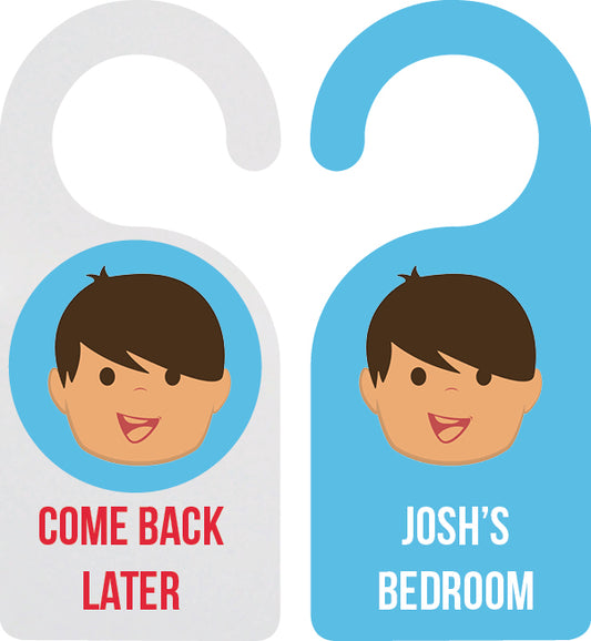 Personalized kids door hanger – personalised boy face with custom name | myartworkplate.com