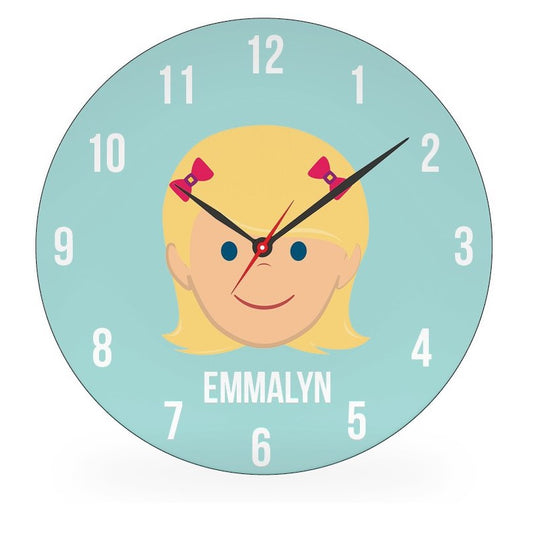 Personalized kids wall clock – personalised girl face with custom name | myartworkplate.com